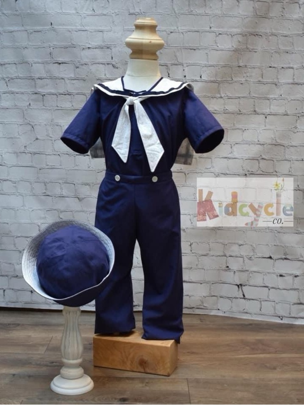 KidcycleCo Handmade Kids 4T Navy Sailor 2 piece Set with White Accent
